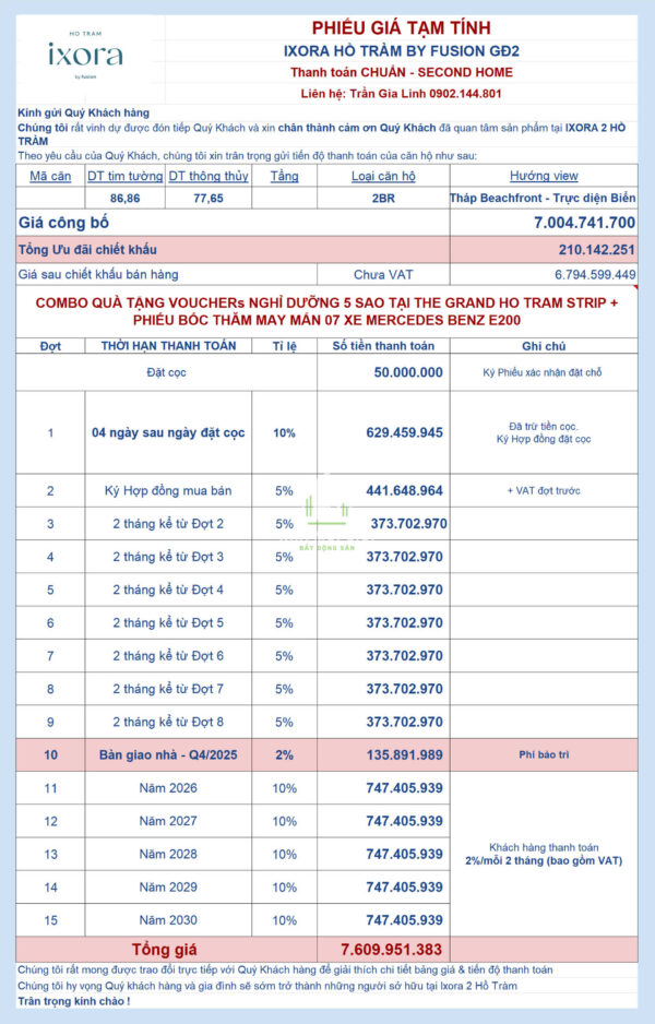 BÁN CĂN HỘ KHÁCH SẠN 2PN CÓ BỂ SỤC JACUZZI TẠI BAN CÔNG NGẮM TRỰC DIỆN BIỂN HỒ TRÀM